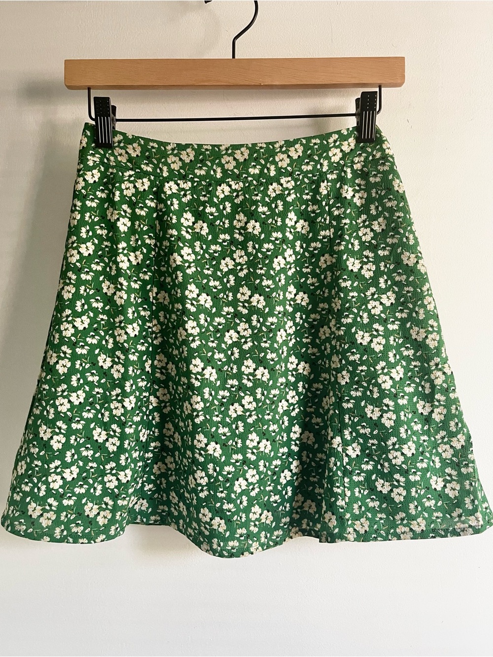 Commense Green Ditsy Cream Floral A-Line Mini Skirt XS Flouncy Lined Coquette